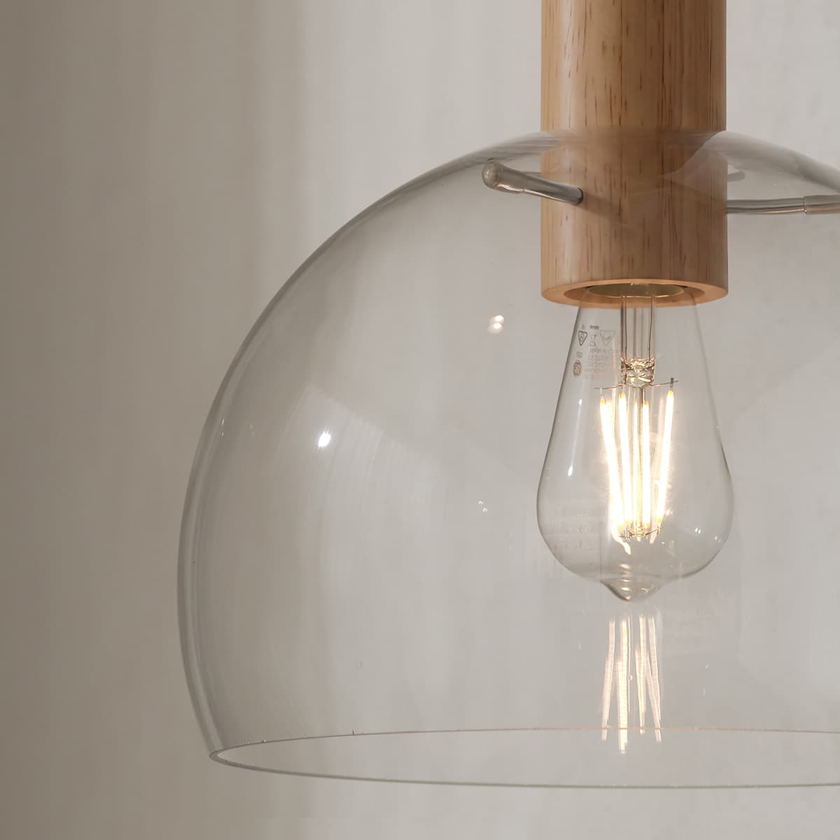 Odelia Pendant in Oak Timber with Brushed Chrome and Clear Glass-img-3