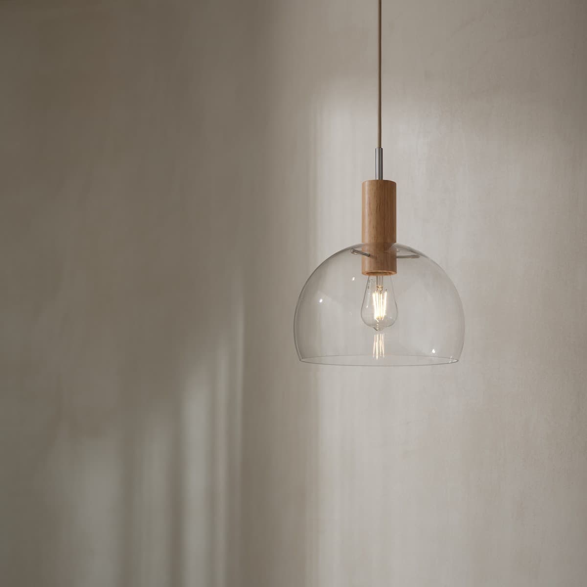 Odelia Pendant in Oak Timber with Brushed Chrome and Clear Glass-img-4