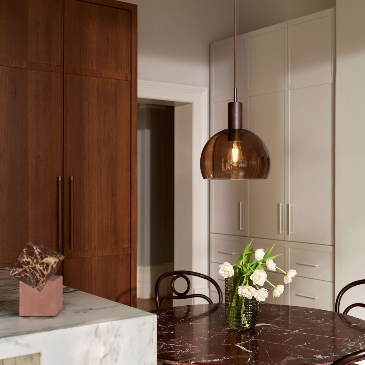 Odelia Pendant in Walnut Timber with Bronze and Sepia Glass-img-4