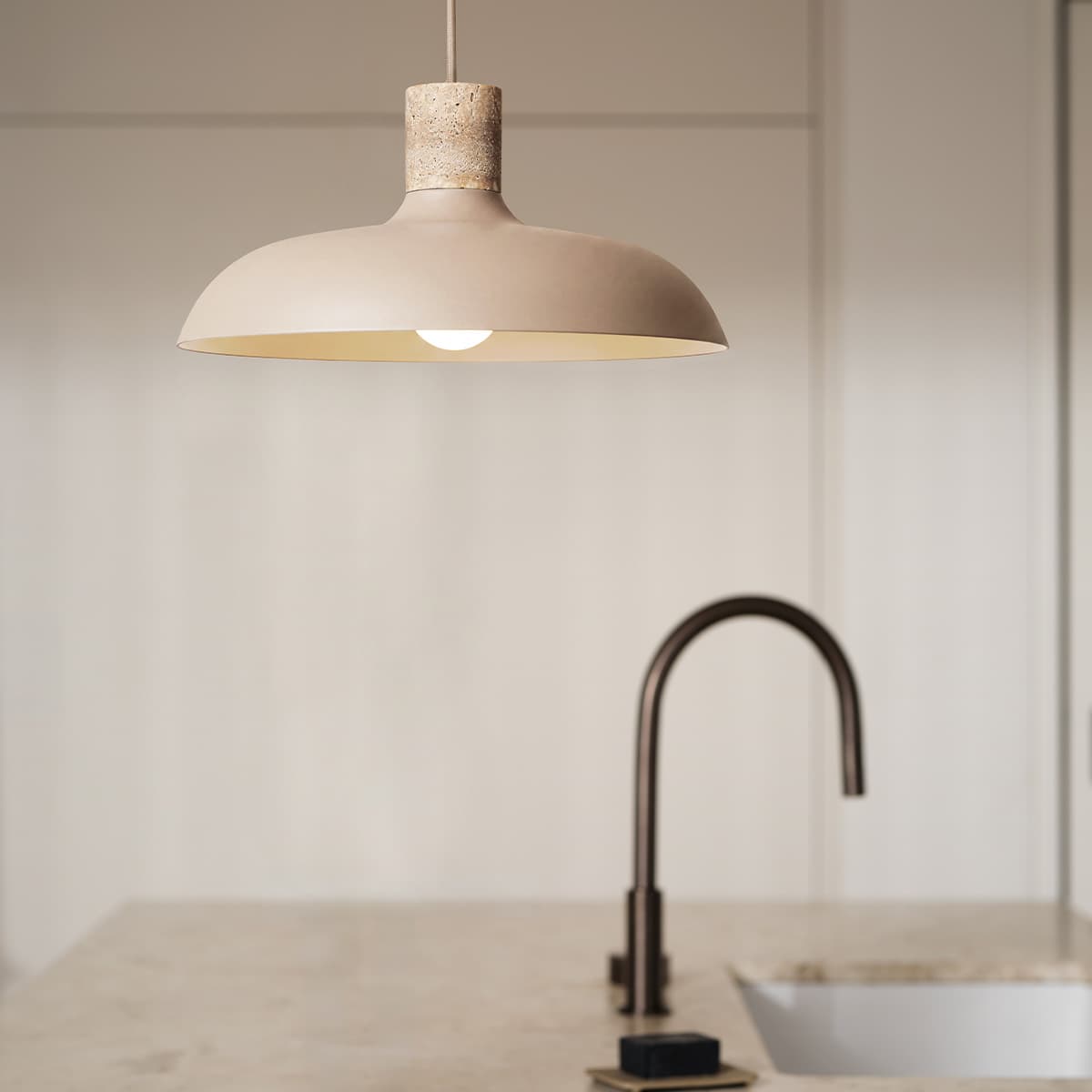 Croft Pendant in Beige with Natural Travertine