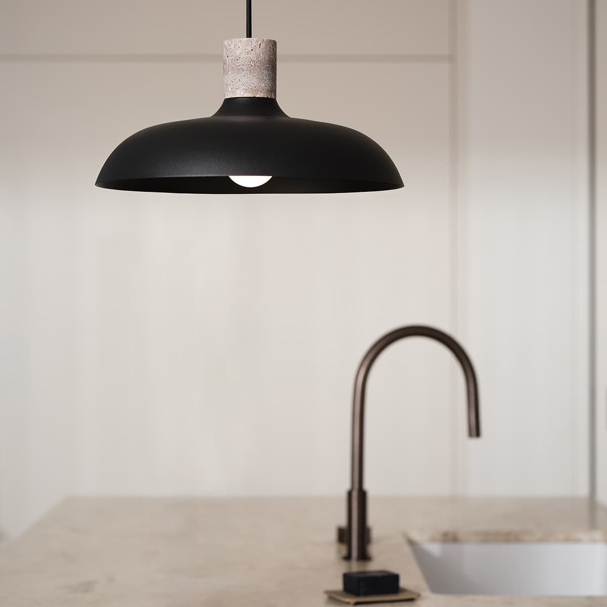 Croft Pendant in Black with Silver Travertine-img-2