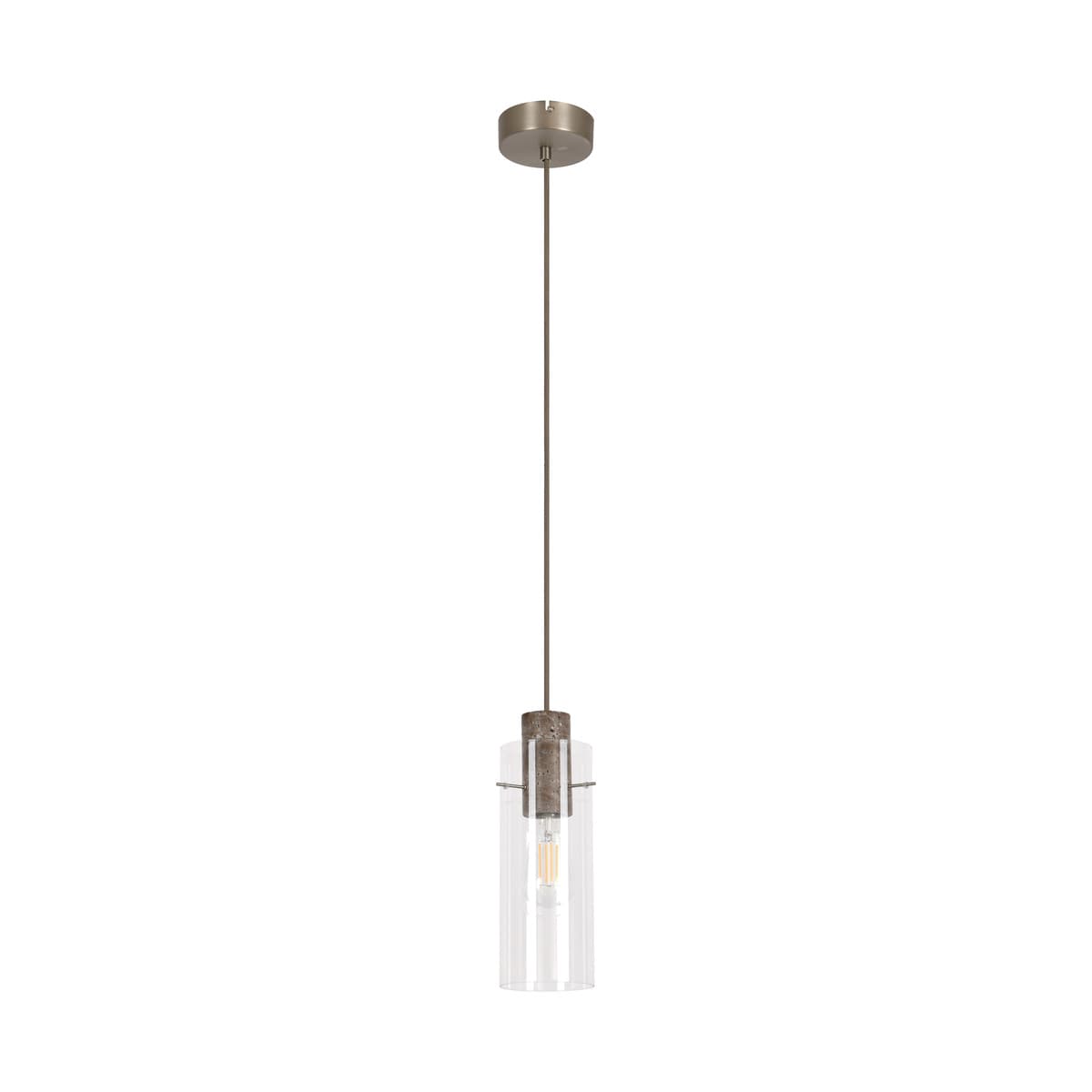 Auckland 1 Light Pendant in Brushed Nickel with Silver Travertine and Clear Glass