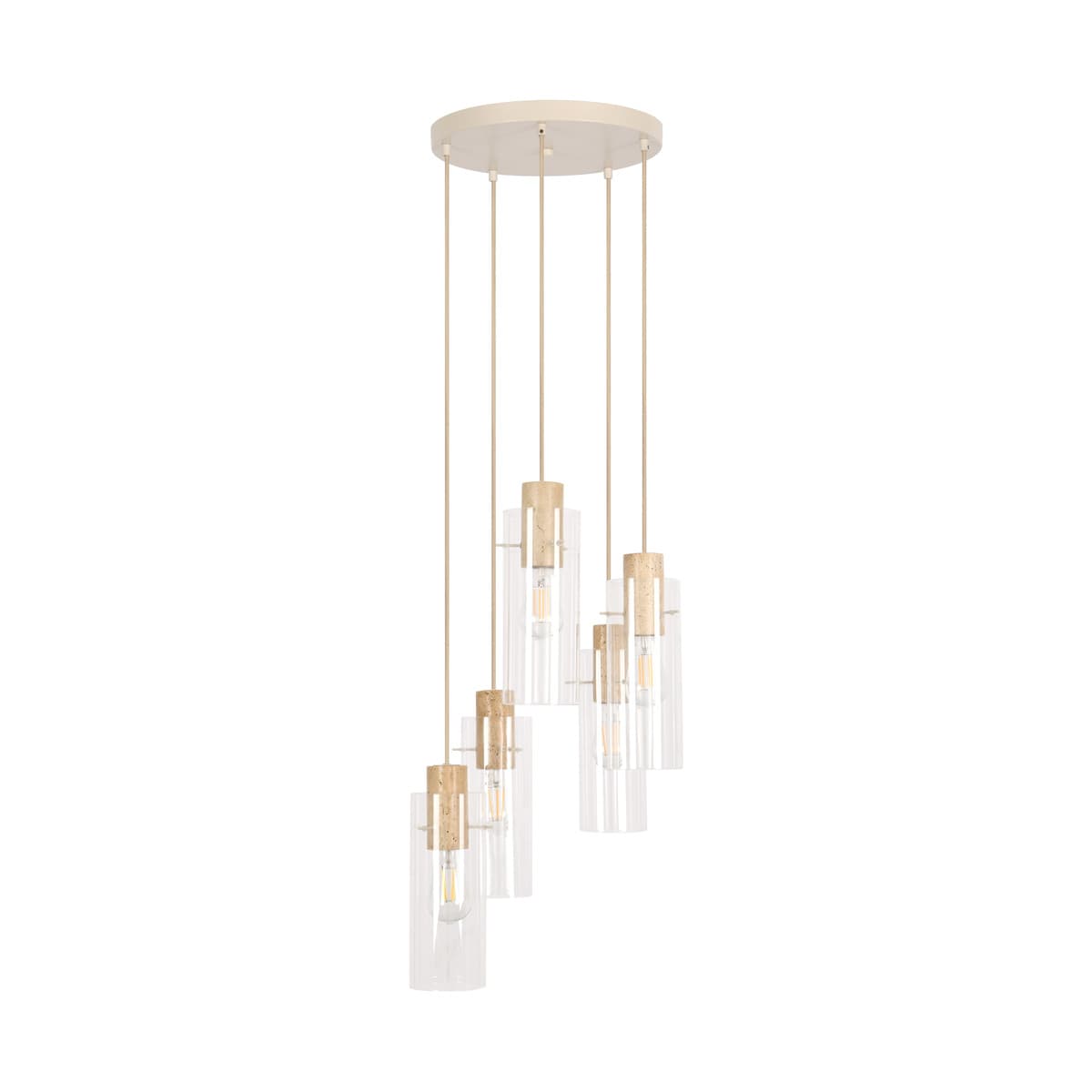 Auckland 5 Light Pendant in Beige with Travertine and Clear Glass-img-1