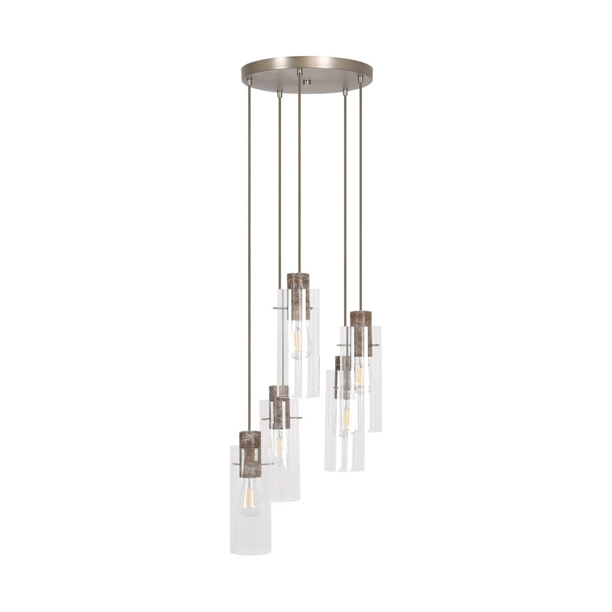 Auckland 5 Light Pendant in Brushed Nickel with Silver Travertine and Clear Glass-img-1