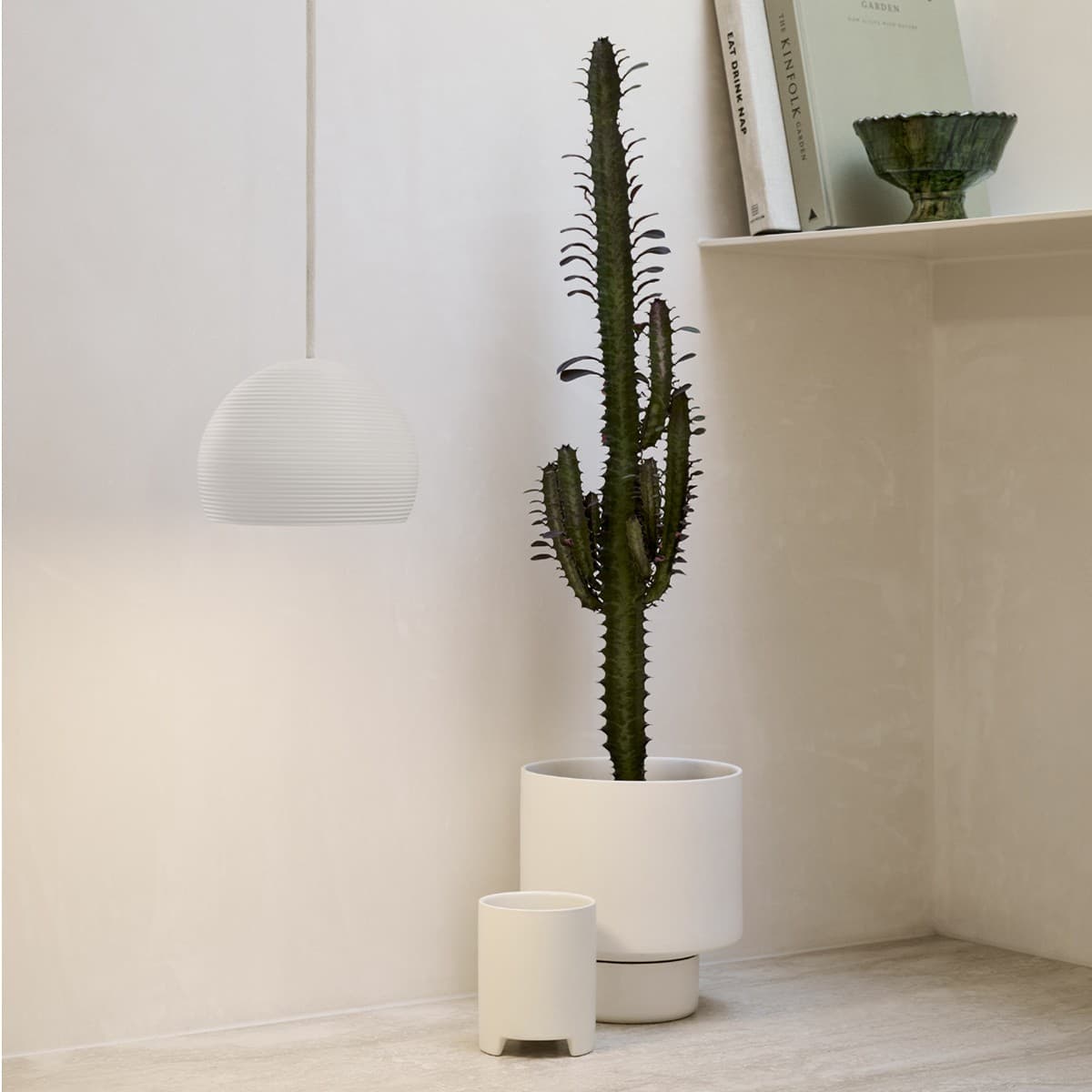 Ravine 1 Light Small Round Pendant in Ribbed White Gypsum-img-2