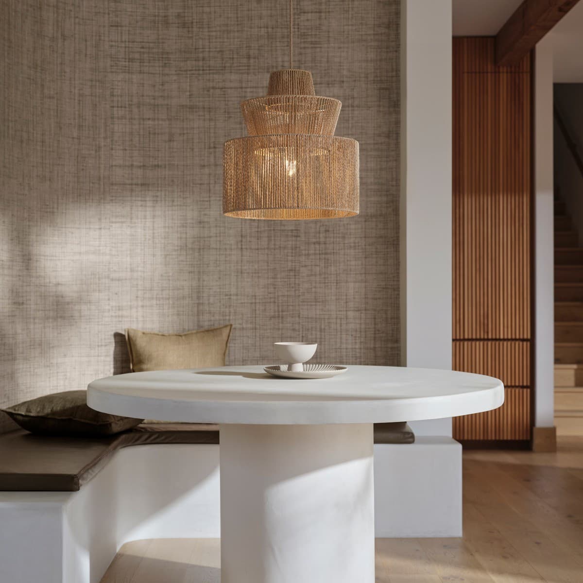 Inka 1 Light Inverted Tier Pendant in Natural Weave