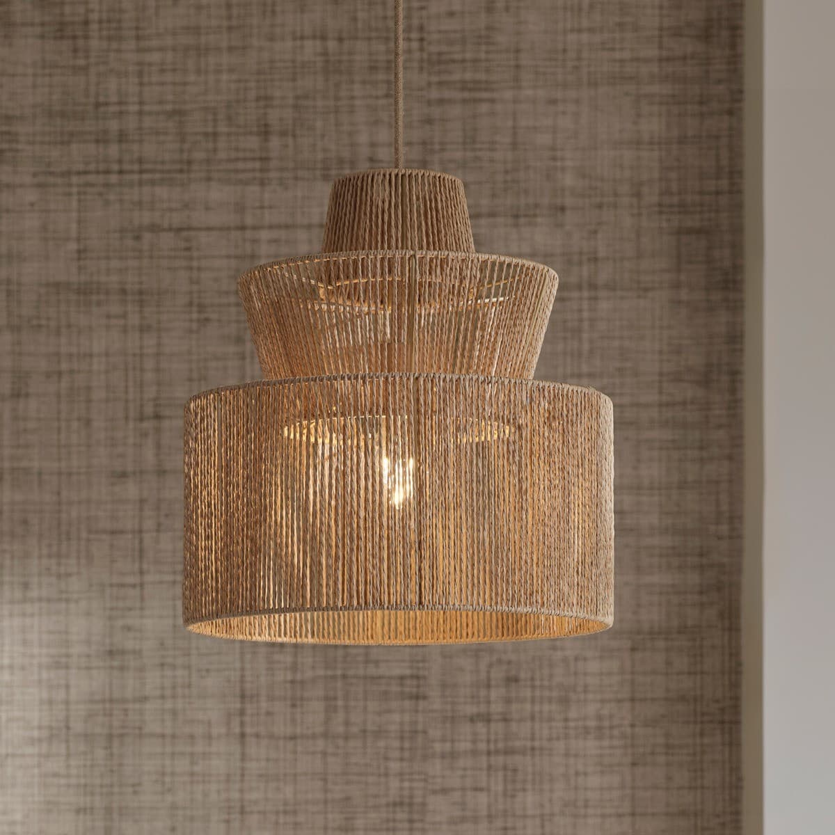 Inka 1 Light Inverted Tier Pendant in Natural Weave
