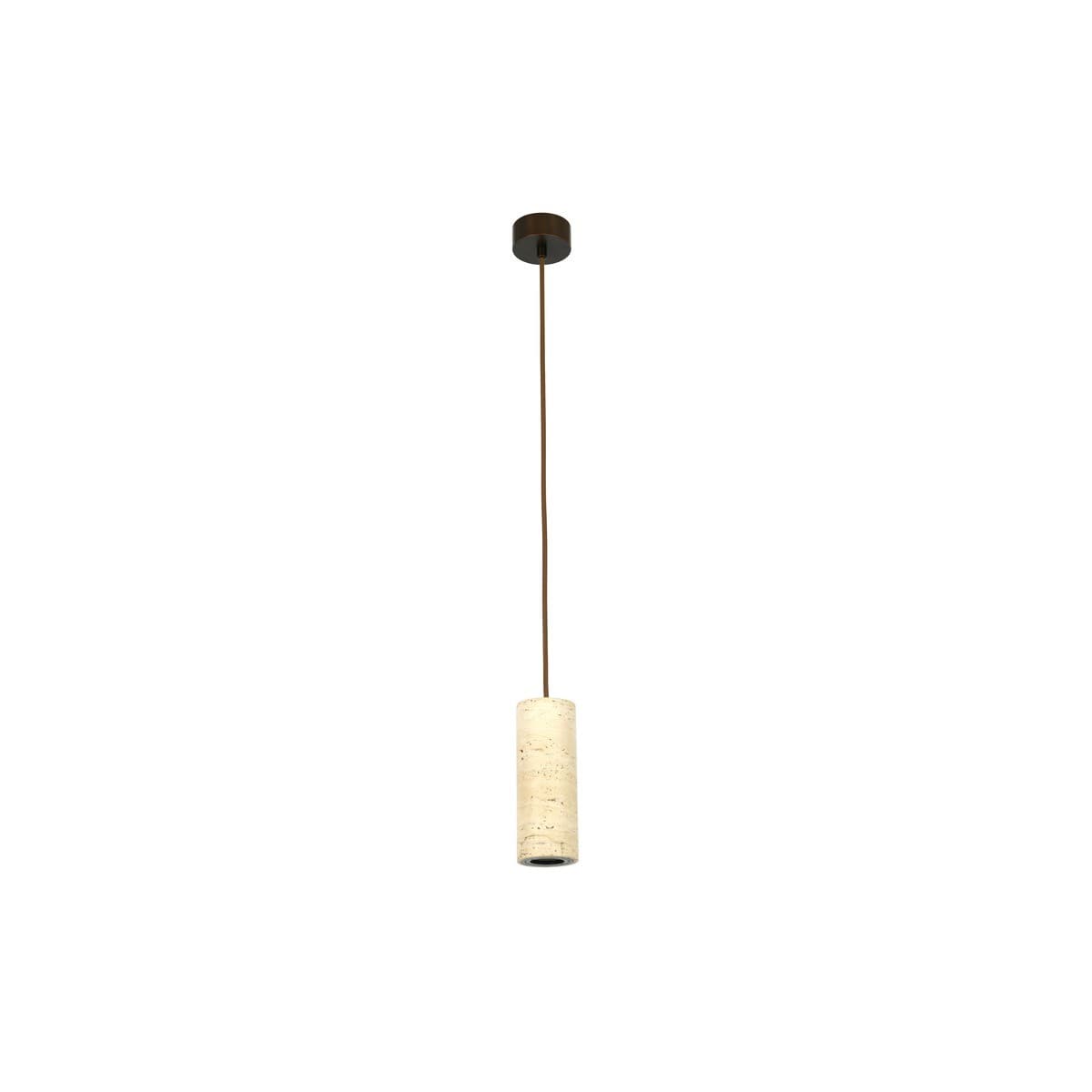 Traviato 1 Light Cylinder Pendant in Travertine with Bronze Details-img-1