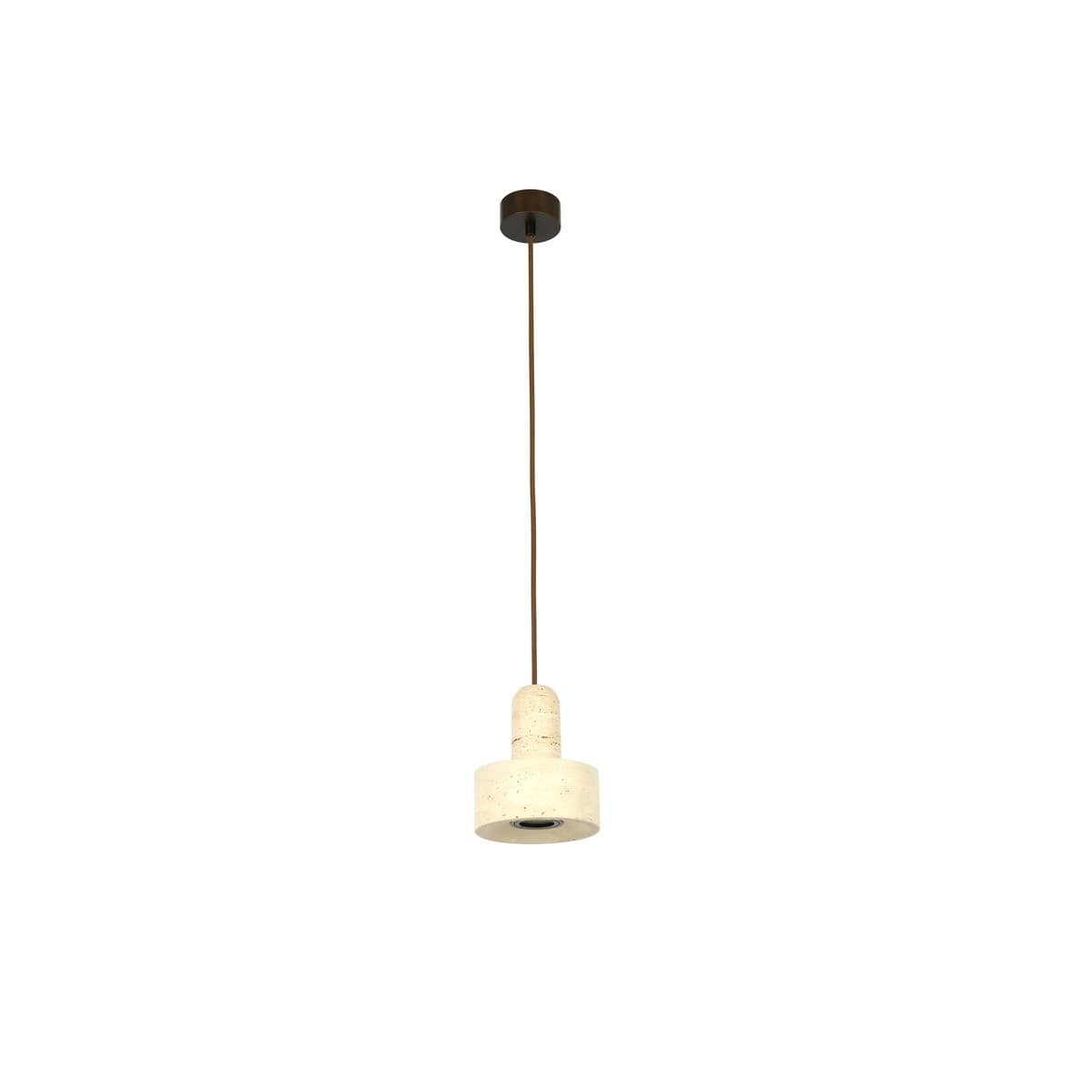 Traviato 1 Light Squat Pendant in Travertine with Bronze Details