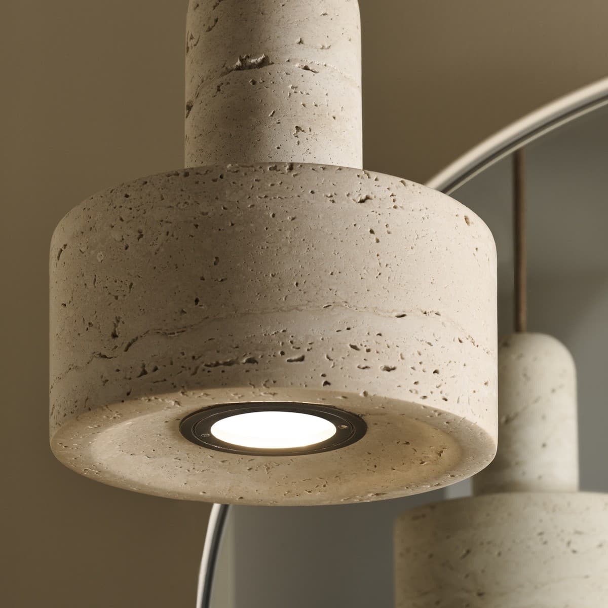 Traviato 1 Light Squat Pendant in Travertine with Bronze Details