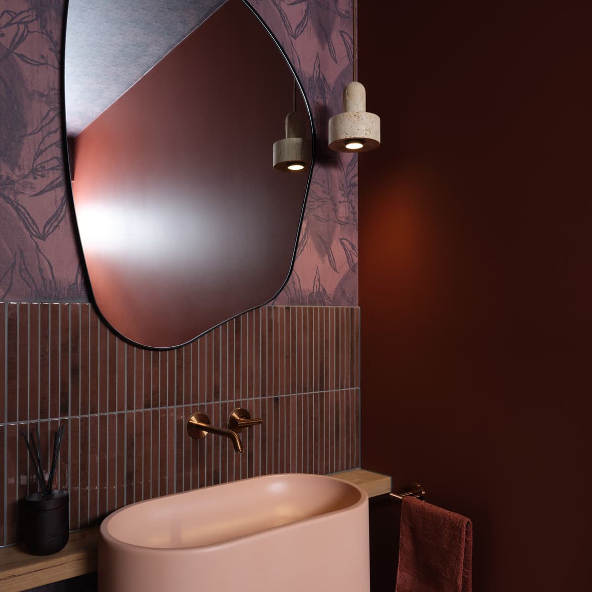 Traviato 1 Light Squat Pendant in Travertine with Bronze Details