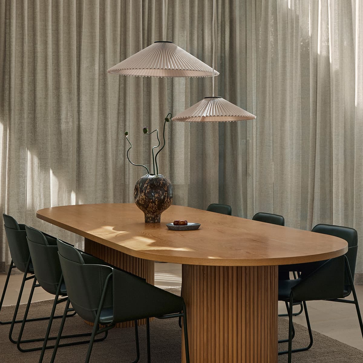 Amore 1 Light Medium Pendant in Bronze with Pleated Natural Linen