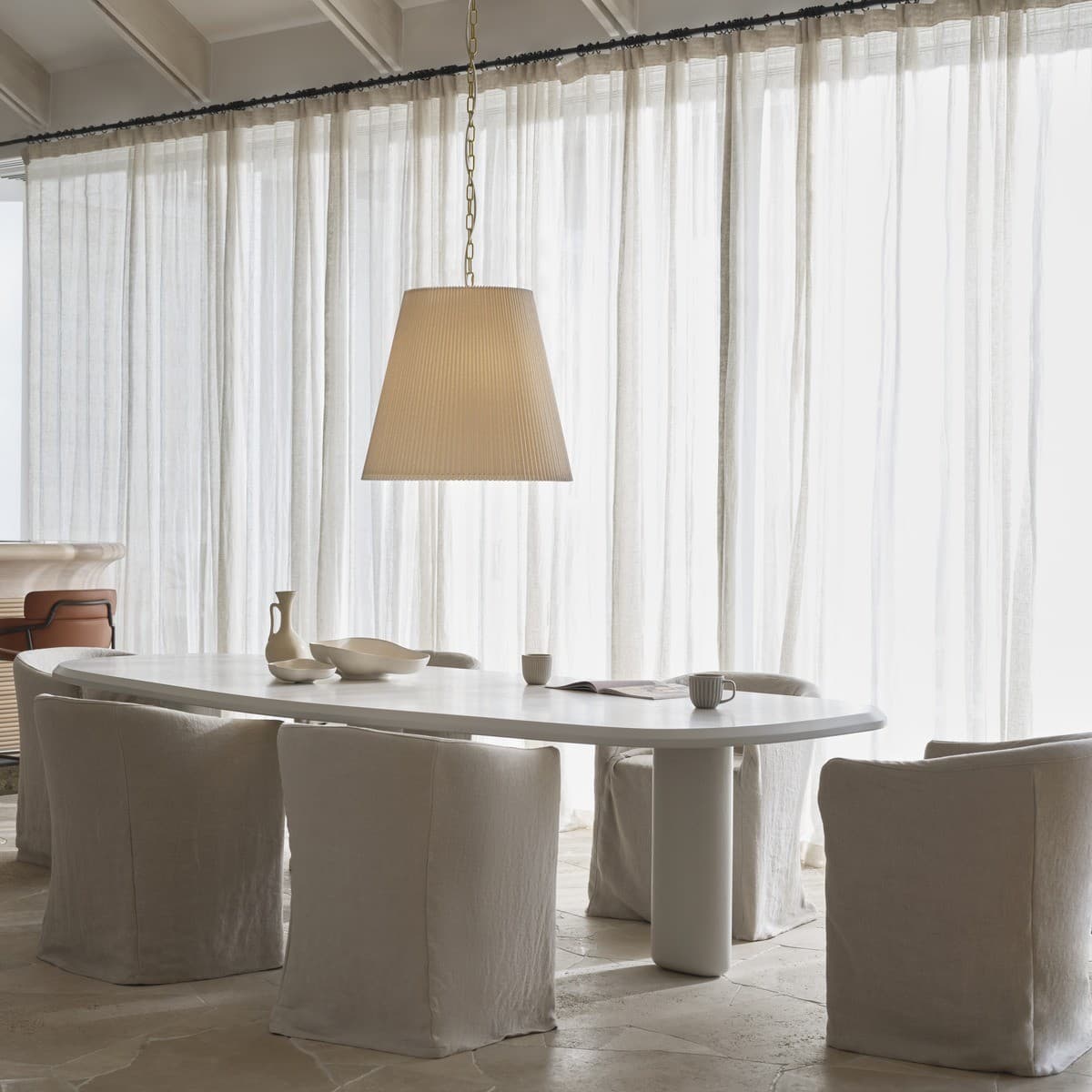 Amici 3 Light Pendant in Aged Brass with Pleated White Linen-img-2