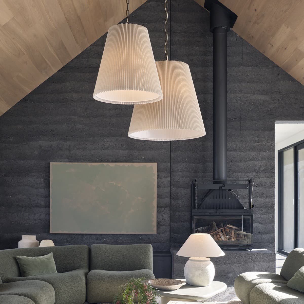 Amici 3 Light Pendant in Bronze with Pleated Natural Linen-img-5