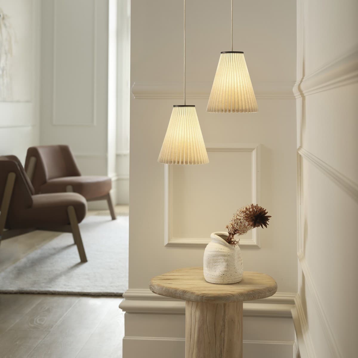 Amore 1 Light Small Pendant in Bronze with Pleated Natural Linen Shade-img-3