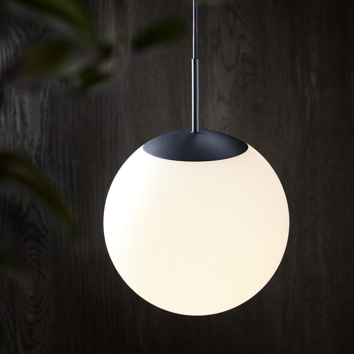 Dusk 1 Light Small Exterior IP44 Pendant in Matte Black with Opal Acrylic Shade-img-2
