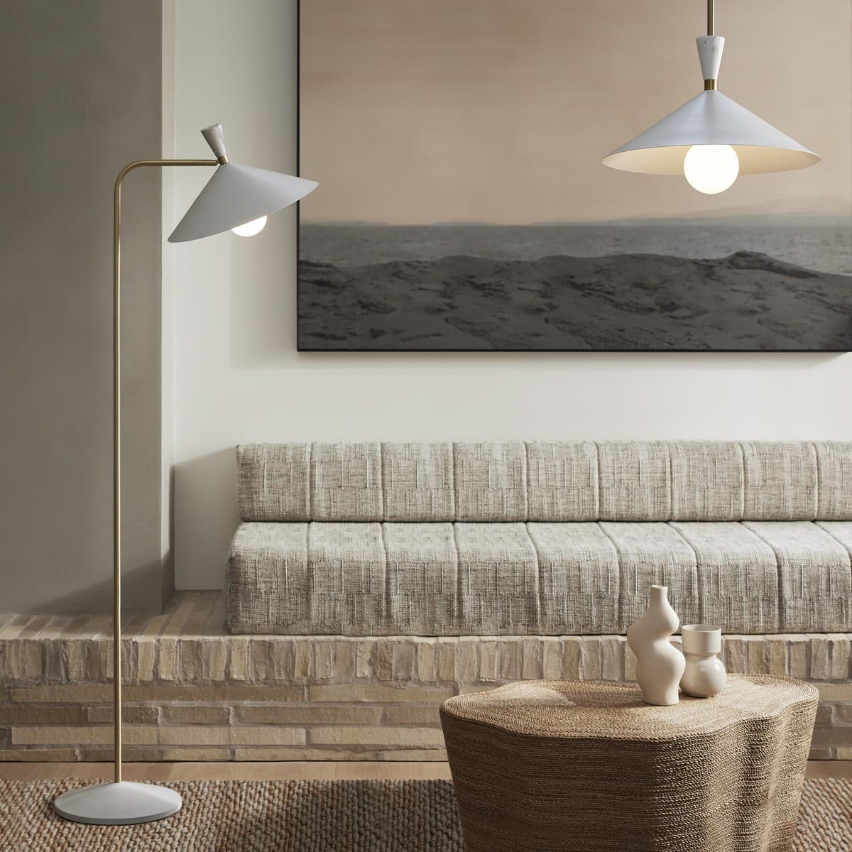 Campari 1 Light Pendant in White with White Marble and Brass Details-img-2