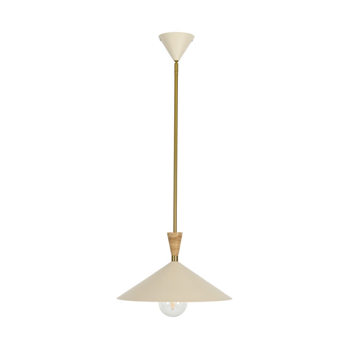 Campari 1 Light Pendant in Beige with Natural Travertine and Aged Brass Details-img-1