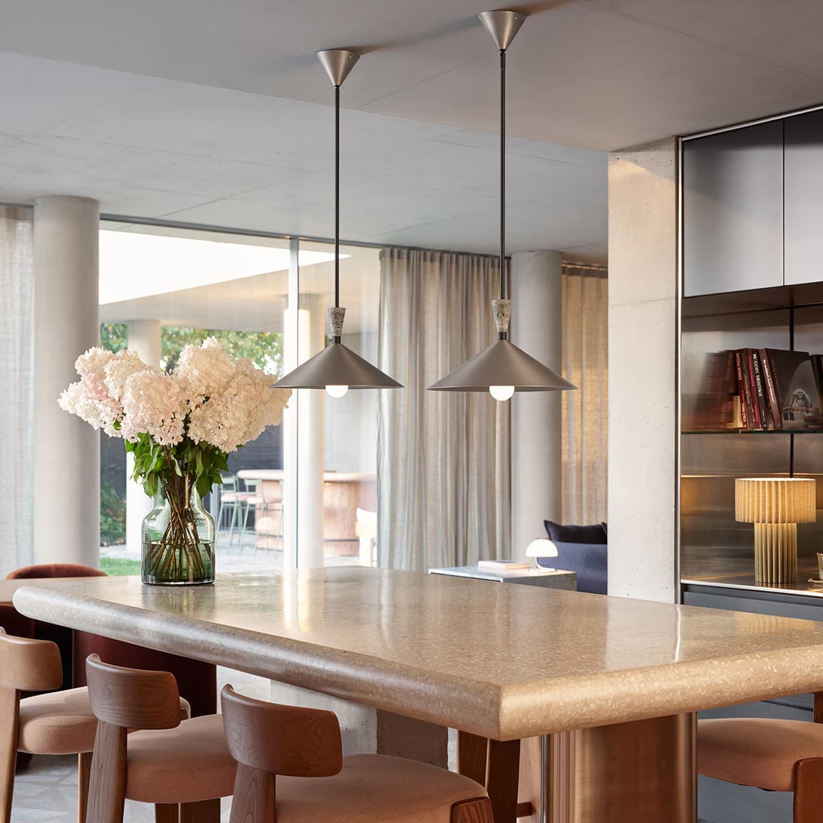 Campari 1 Light Pendant in Brushed Nickel with Silver Travertine and Textured Black Details-img-2