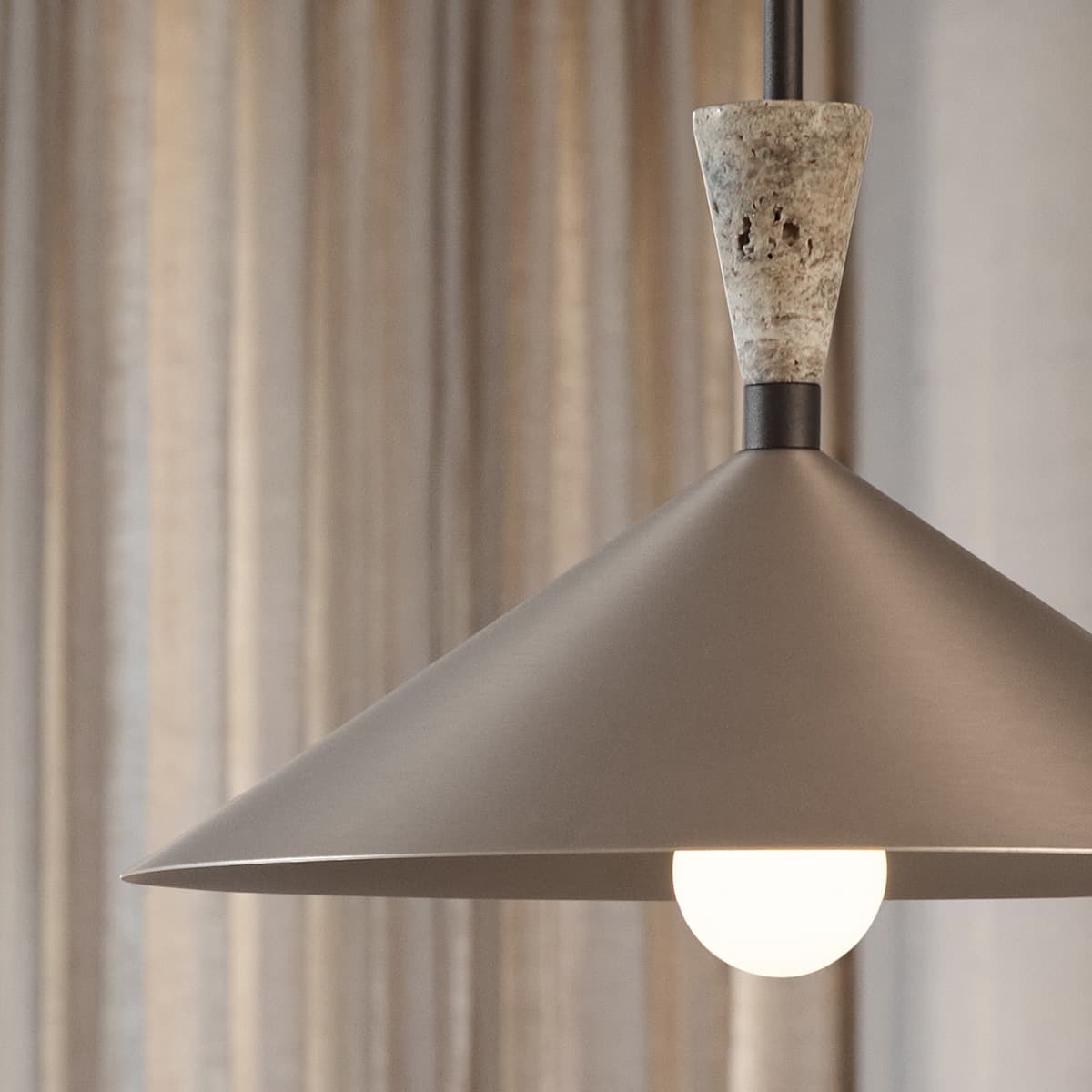 Campari 1 Light Pendant in Brushed Nickel with Silver Travertine and Textured Black Details-img-3