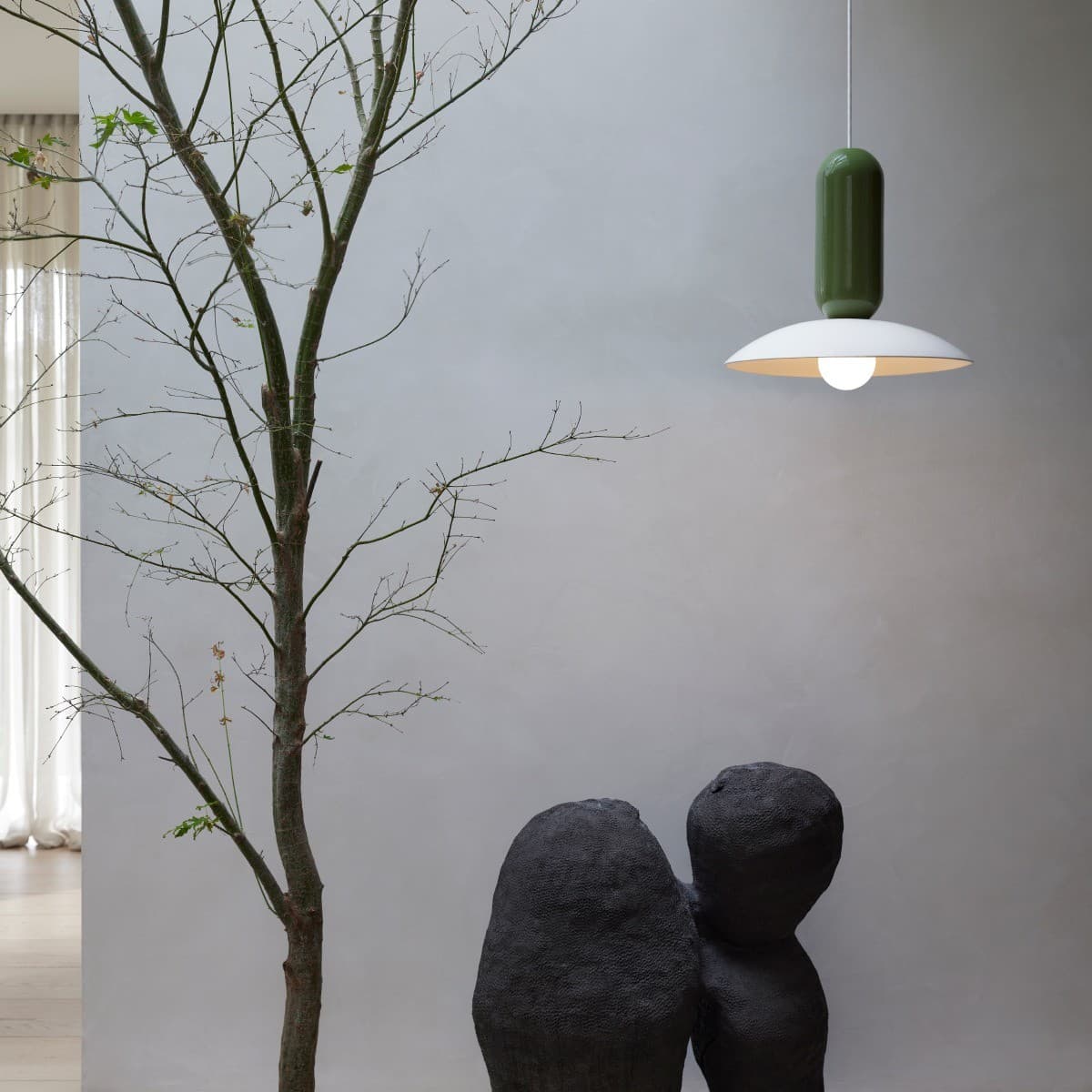 Pau 1 Light Pendant in Sage Green/Cream-img-2