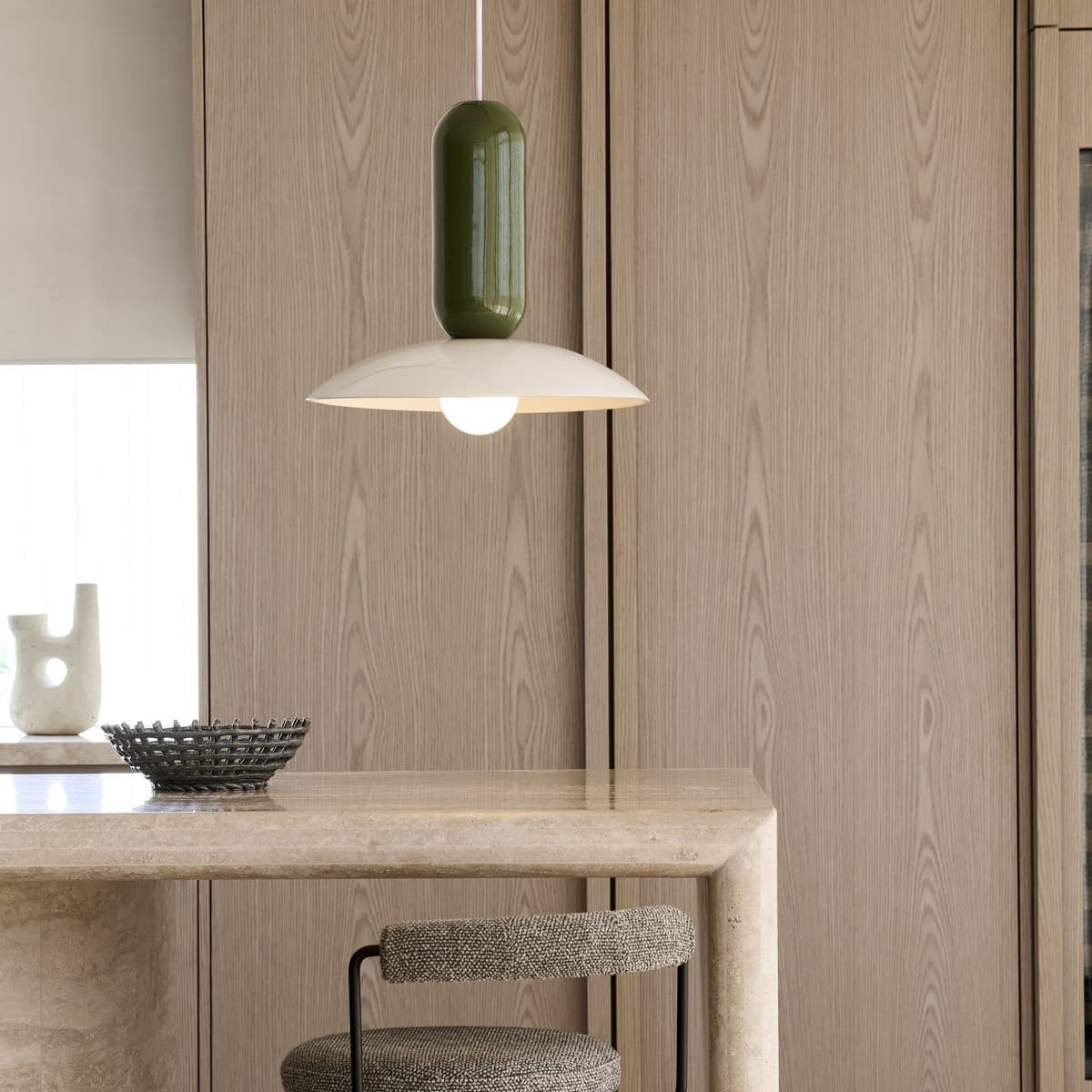 Pau 1 Light Pendant in Sage Green/Cream-img-3