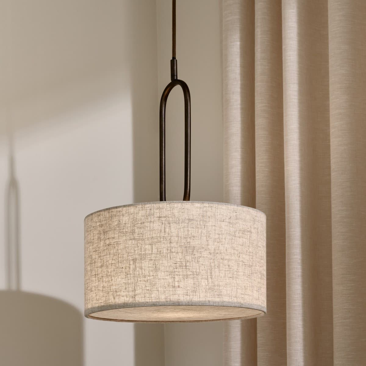 Florence 1 Light Pendant in Bronze with Natural Linen