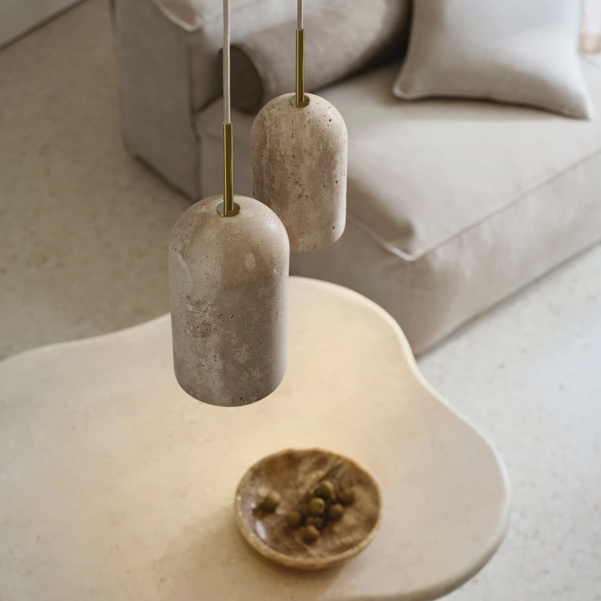 Made by Mayfair Rhodes 1 Light Large Pendant in Natural Travertine with Aged Brass Details-img-2