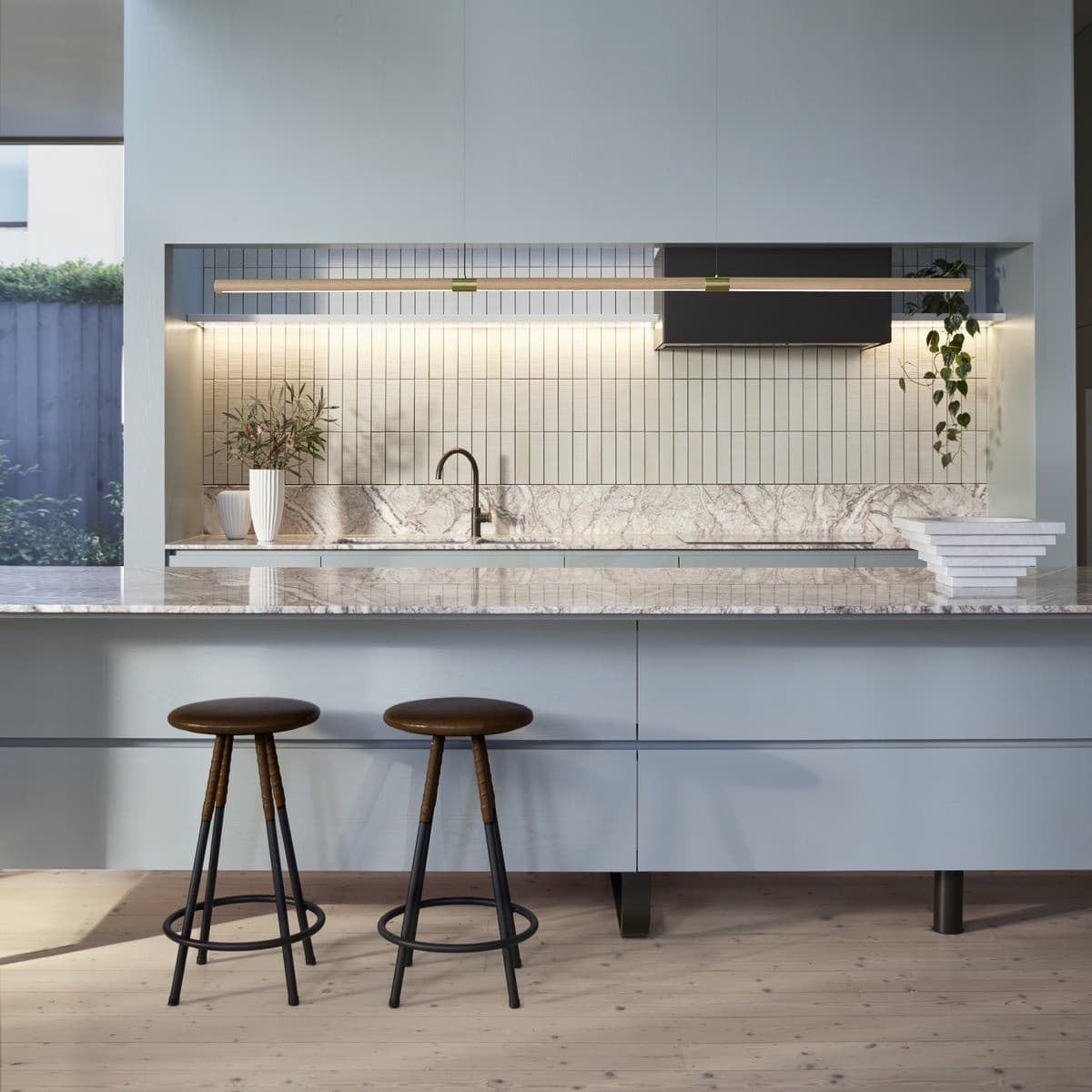 Alby 2.2m LED Colour-Shifting Pendant in Teak with Brass Details-img-3