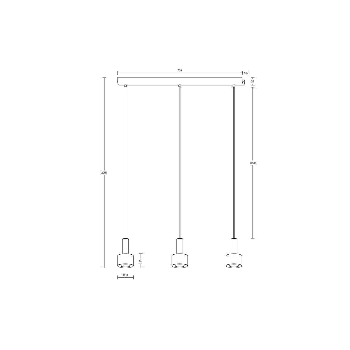 Pharos 3 Light LED Pendant in Brushed Chrome with Clear Glass