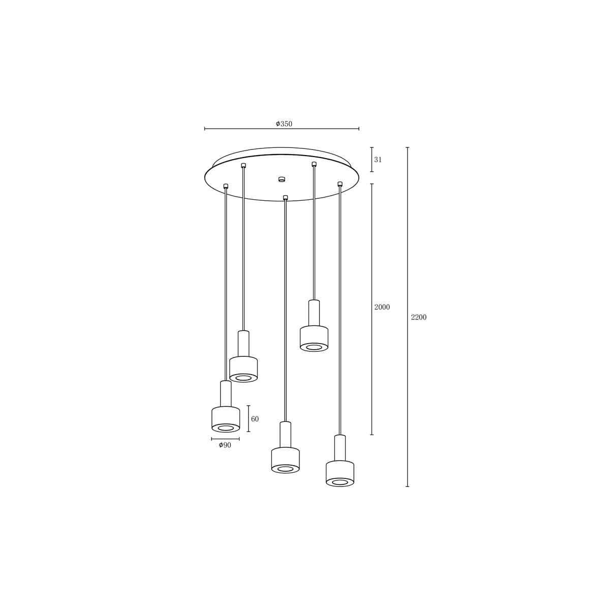 Pharos 5 Light LED Pendant in Black with Smoke Glass-img-2