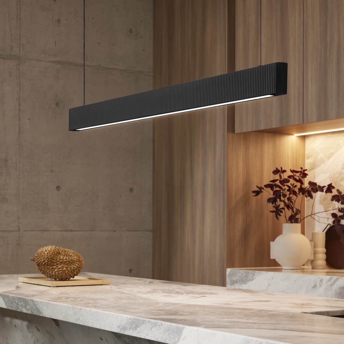Cedar 1.5m LED Colour-Shifting Pendant in Ribbed Black Wood-img-2
