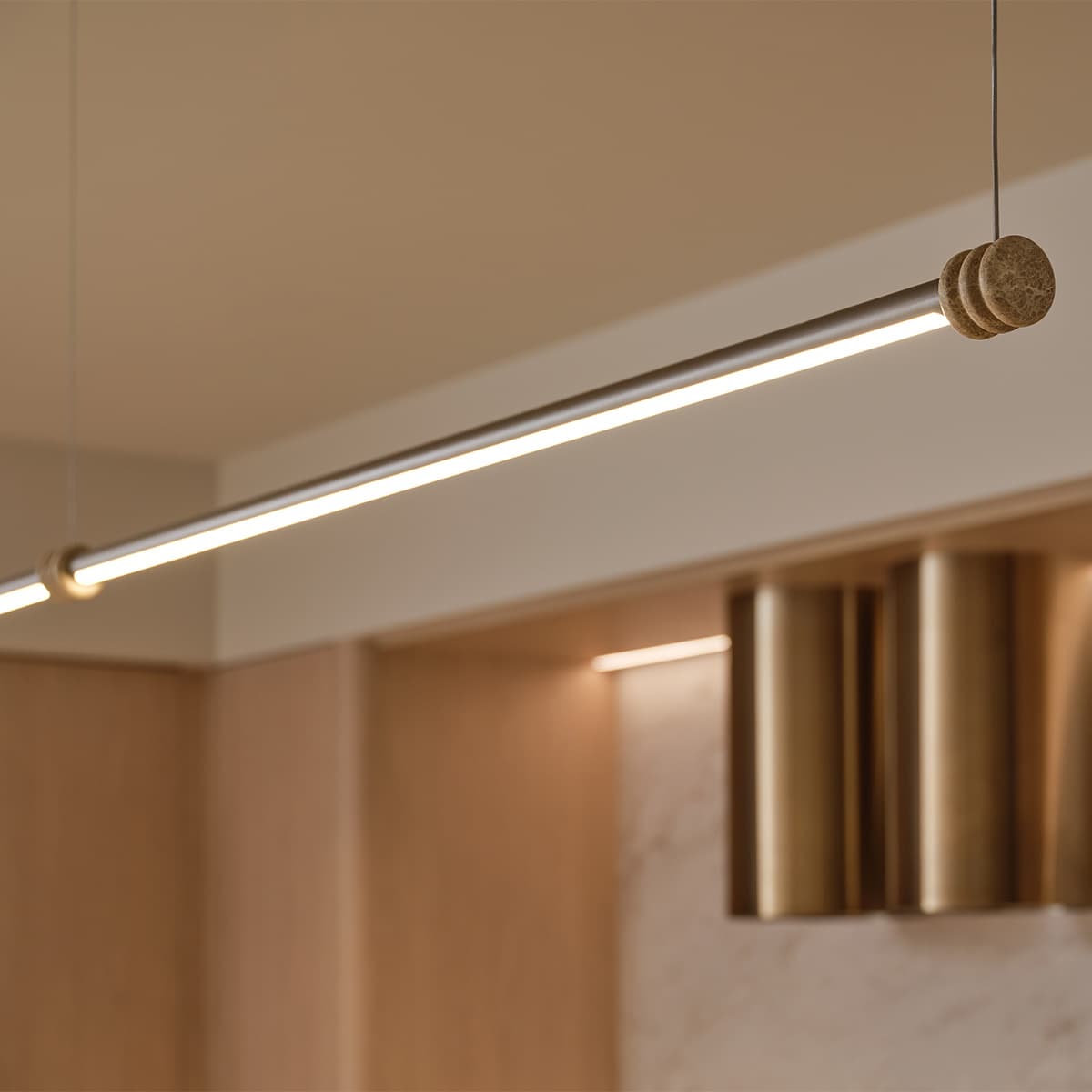Repeat 1.5m LED Pendant in Brushed Nickel with Latte Marble