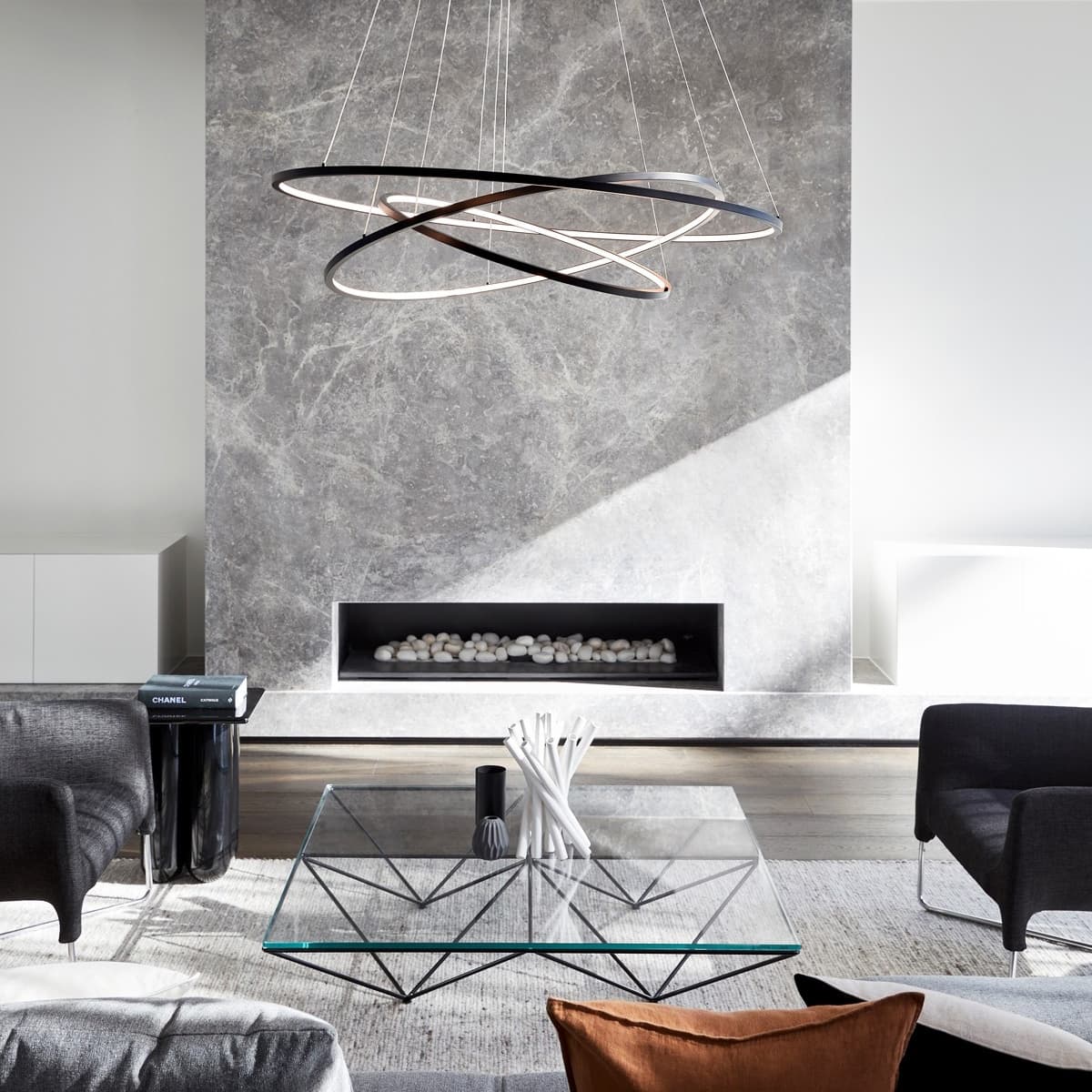 Multiply 3 Light LED Colour-Shifting Ring Pendant in Black