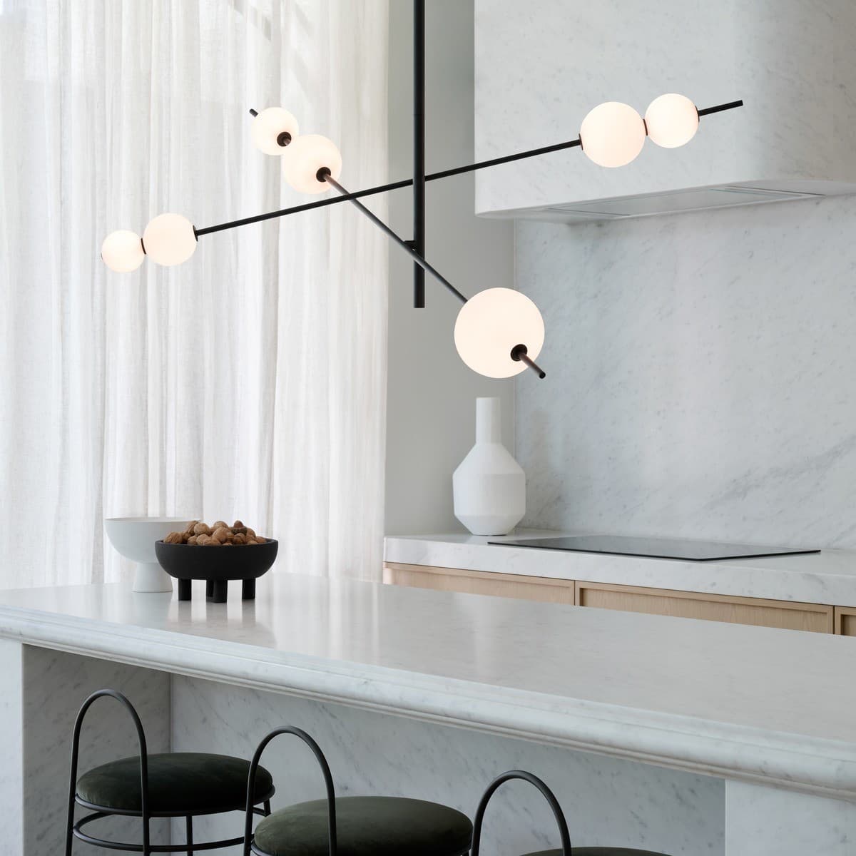 Abacus 7 Light LED Colour-Shifting Flare Pendant in Black with Frosted Opal Glass-img-2