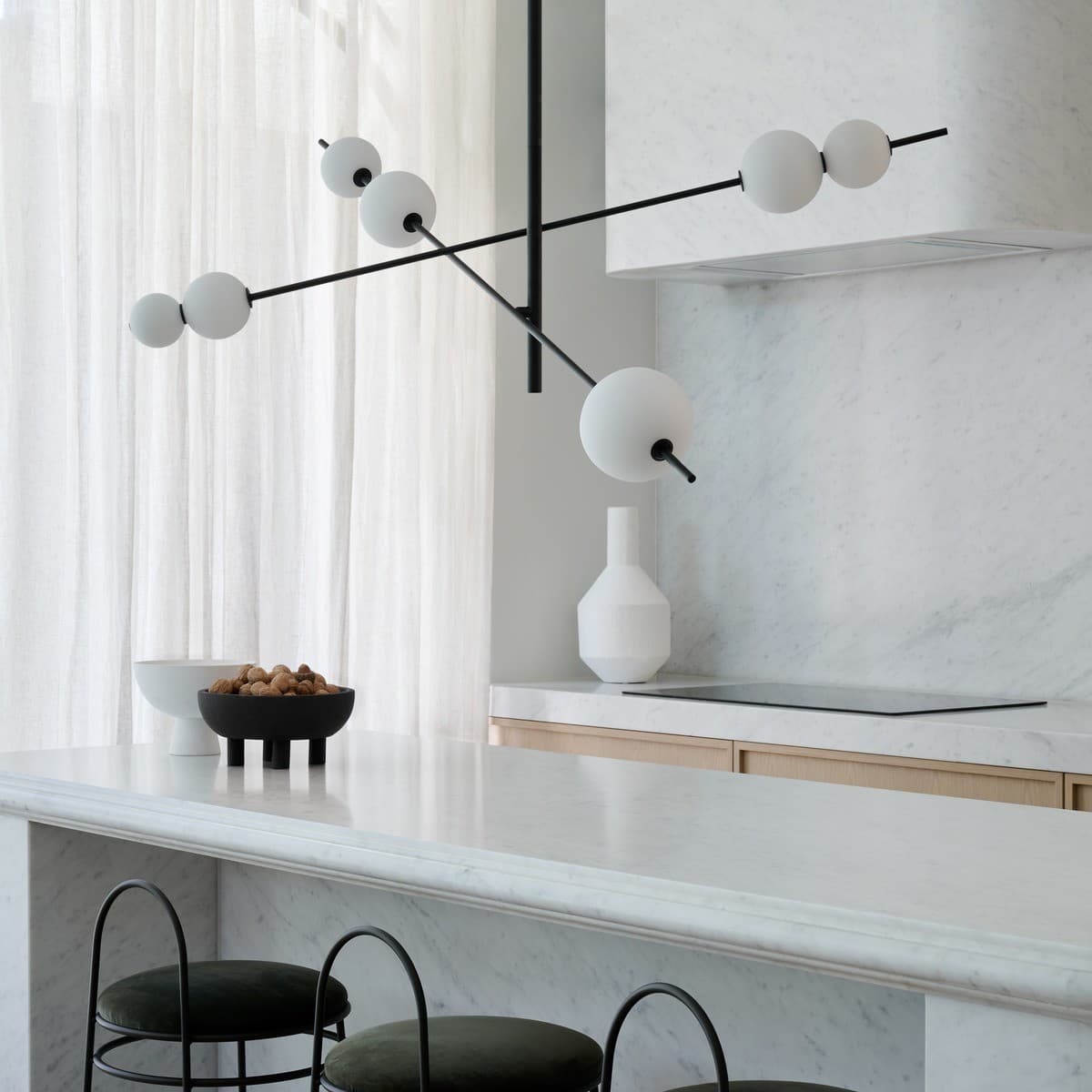 Abacus 7 Light LED Colour-Shifting Flare Pendant in Black with Frosted Opal Glass-img-3