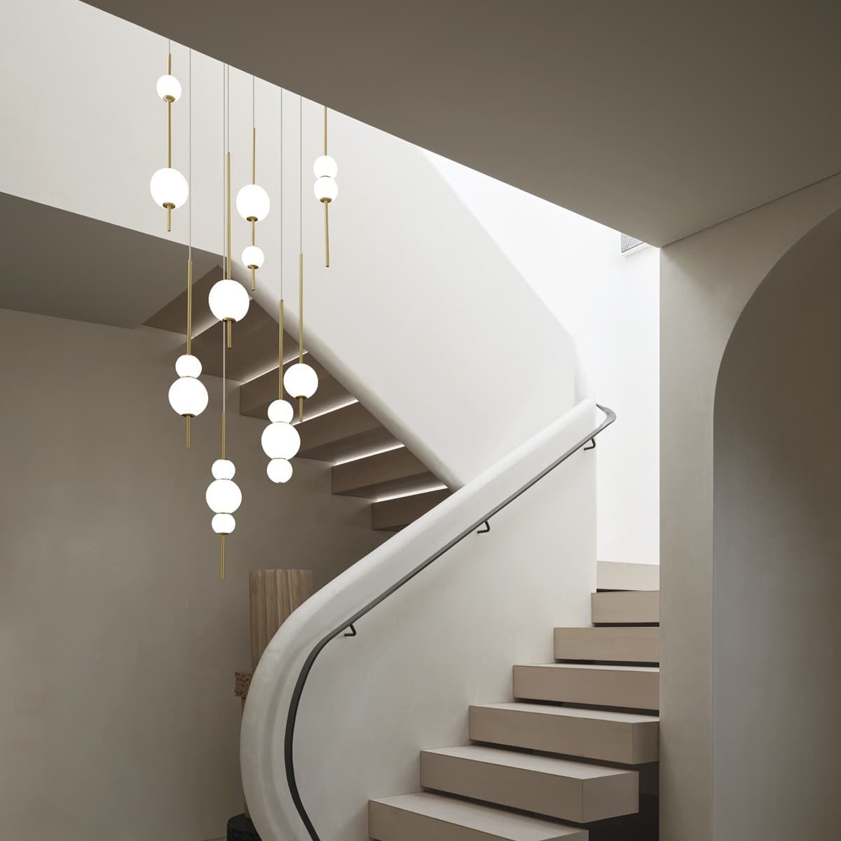 Abacus 16 Light LED Colour-Shifting Multi Drop Pendant in Aged Brass with Gloss Opal Glass-img-2