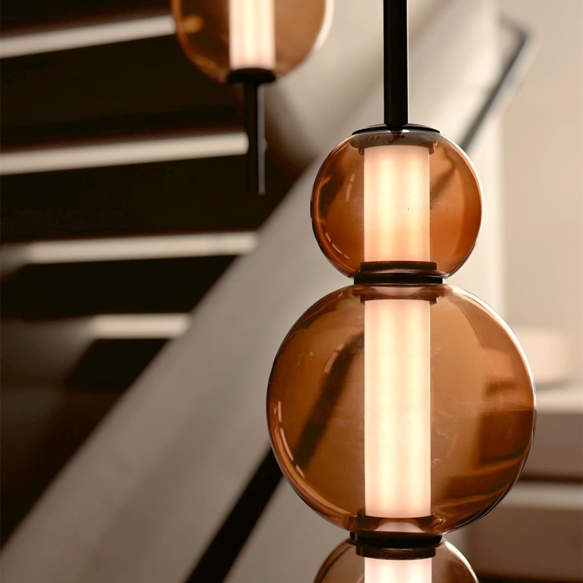 Abacus 16 Light LED Colour-Shifting Multi Drop Pendant in Bronze with Sepia Glass-img-3