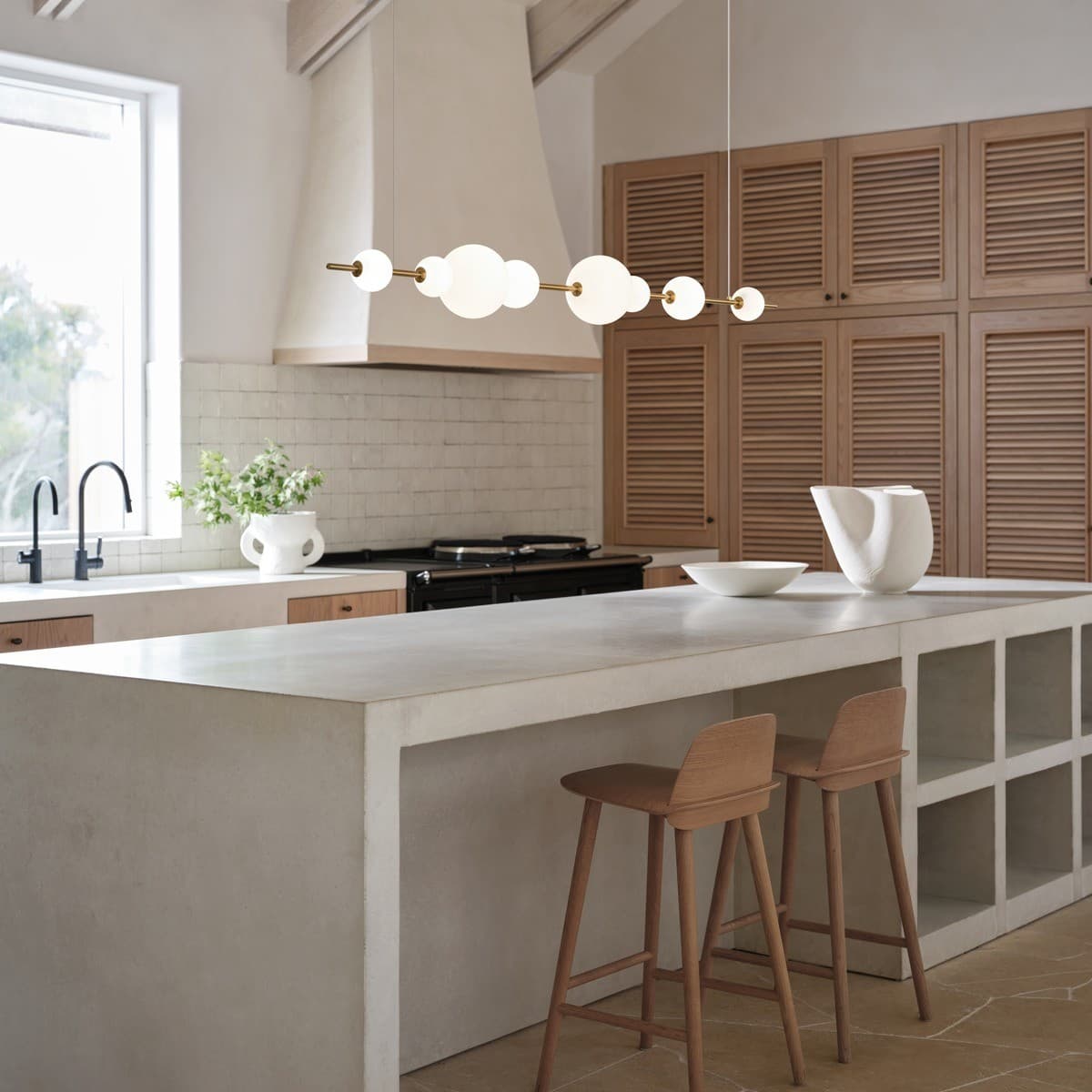 Abacus 8 Light LED Colour-Shifting Linear Pendant in Aged Brass with Gloss Opal Glass-img-3