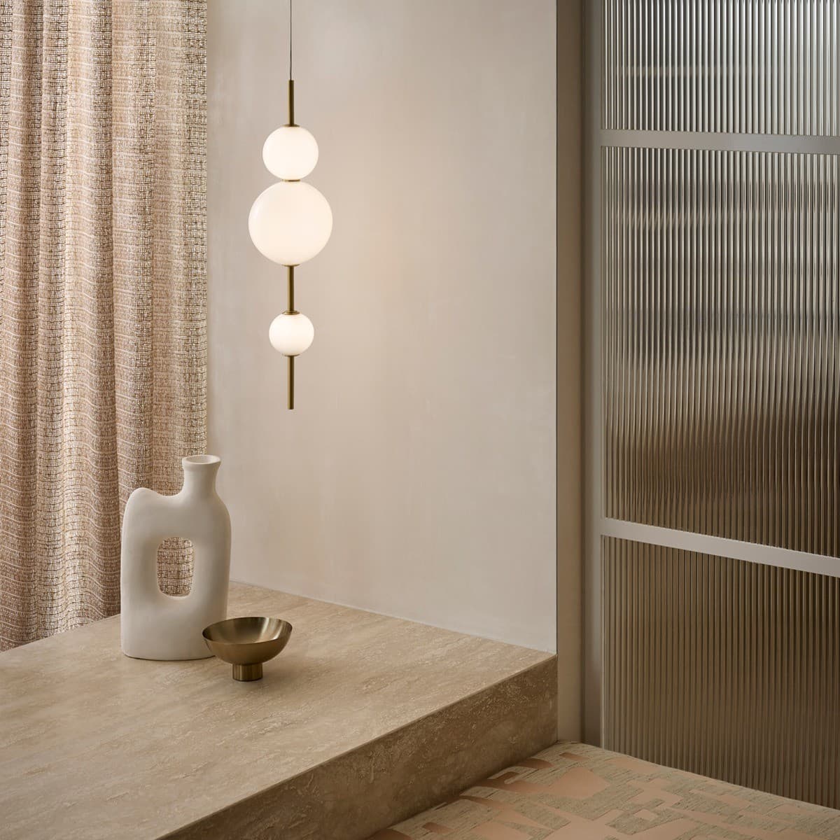 Abacus 3 Light LED Colour-Shifting Single Drop Convertible Pendant/Wall Light in Aged Brass with Gloss Opal Glass-img-3