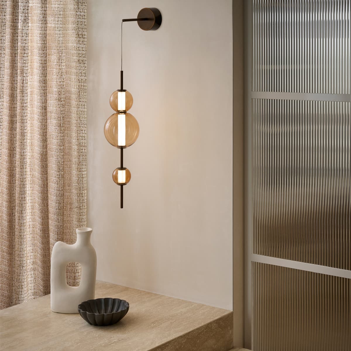 Abacus 3 Light LED Colour-Shifting Single Drop Convertible Pendant/Wall Light in Bronze with Sepia Glass-img-5