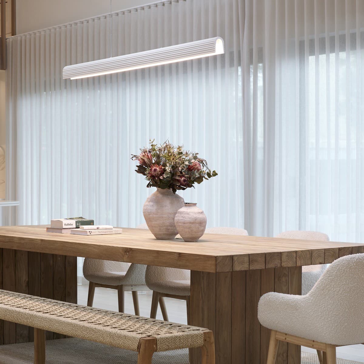 Bridge 1.5m LED Colour-Shifting Linear Pendant in Ribbed White Gypsum-img-3