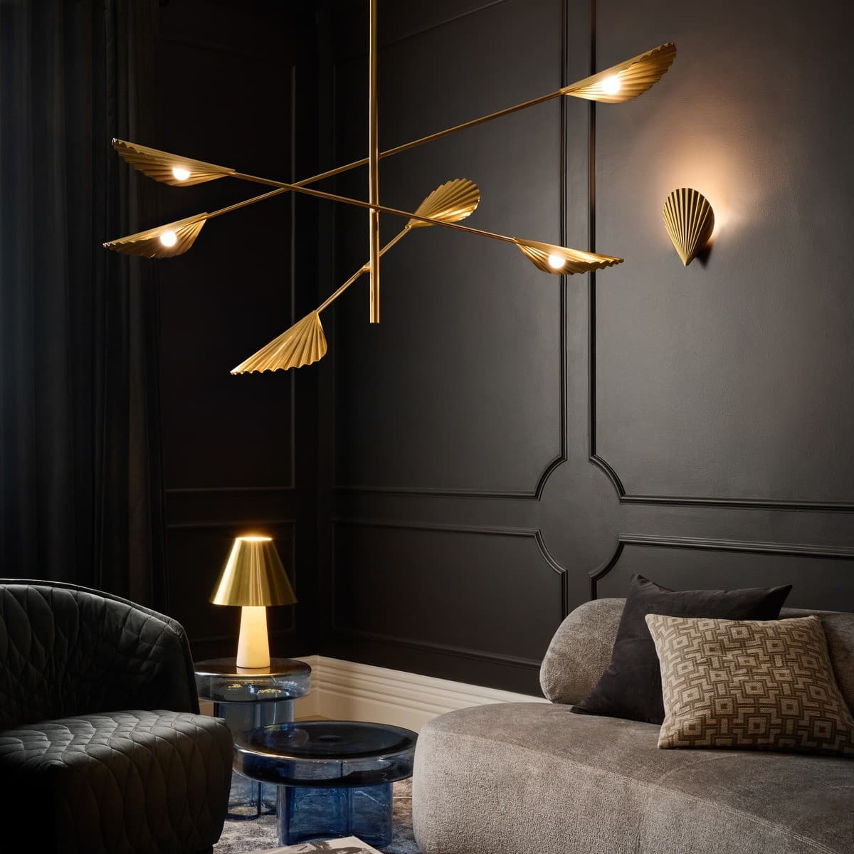 Caspian 6 Light LED Colour-Shifting Flare Pendant in Aged Brass-img-3