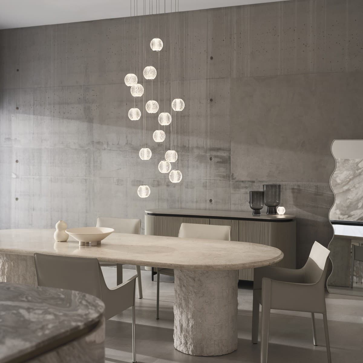 Callea 14 Light LED Drop Pendant in Chrome with Clear Crystal-Look Acrylic