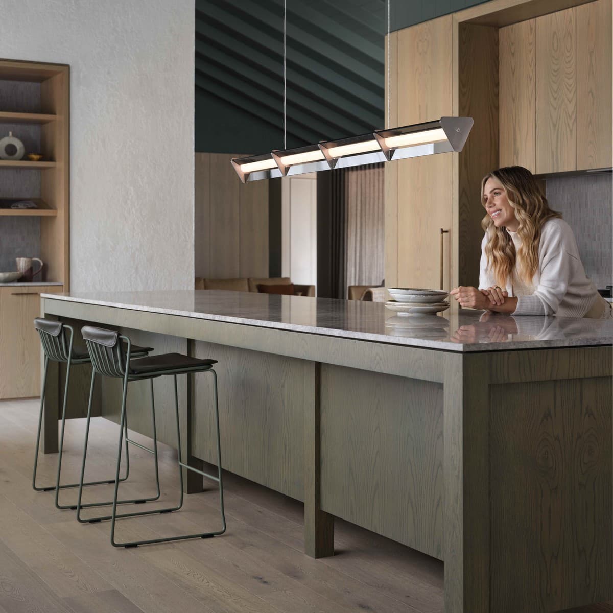 Volare 1.5m LED Linear Pendant in Brushed Chrome with Smoke Glass-img-2