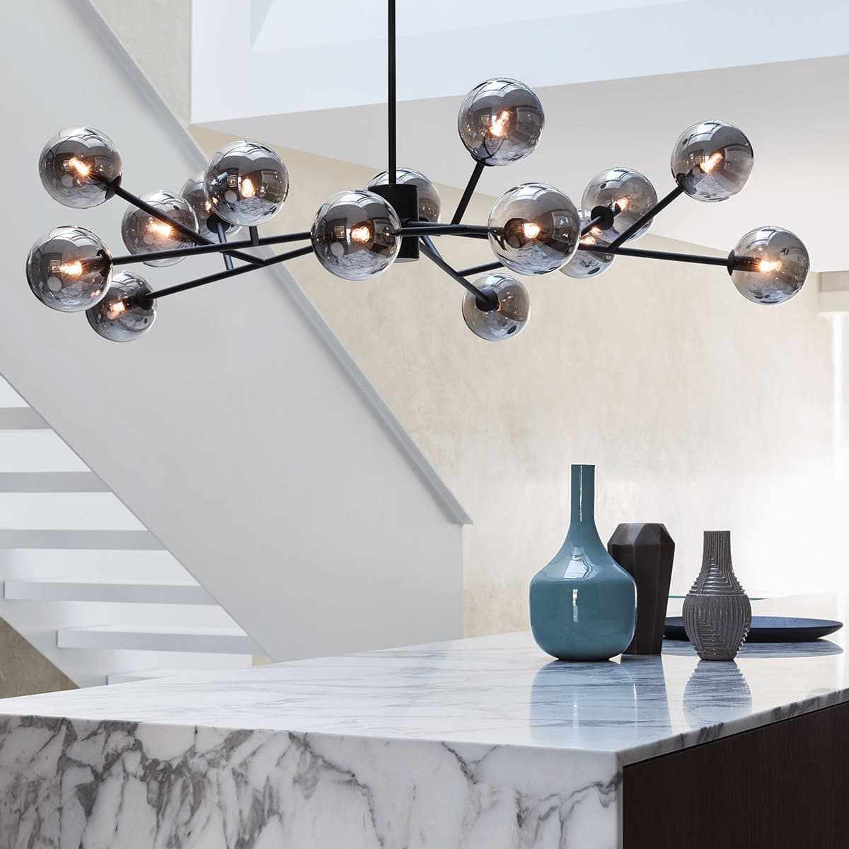 Orion 15 Light Pendant in Black with Smoke Glass-img-6