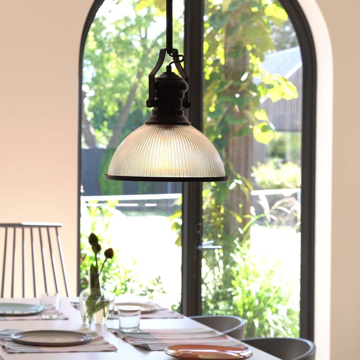 Alfred 1 Light Pendant in Black with Ribbed Clear Glass-img-2
