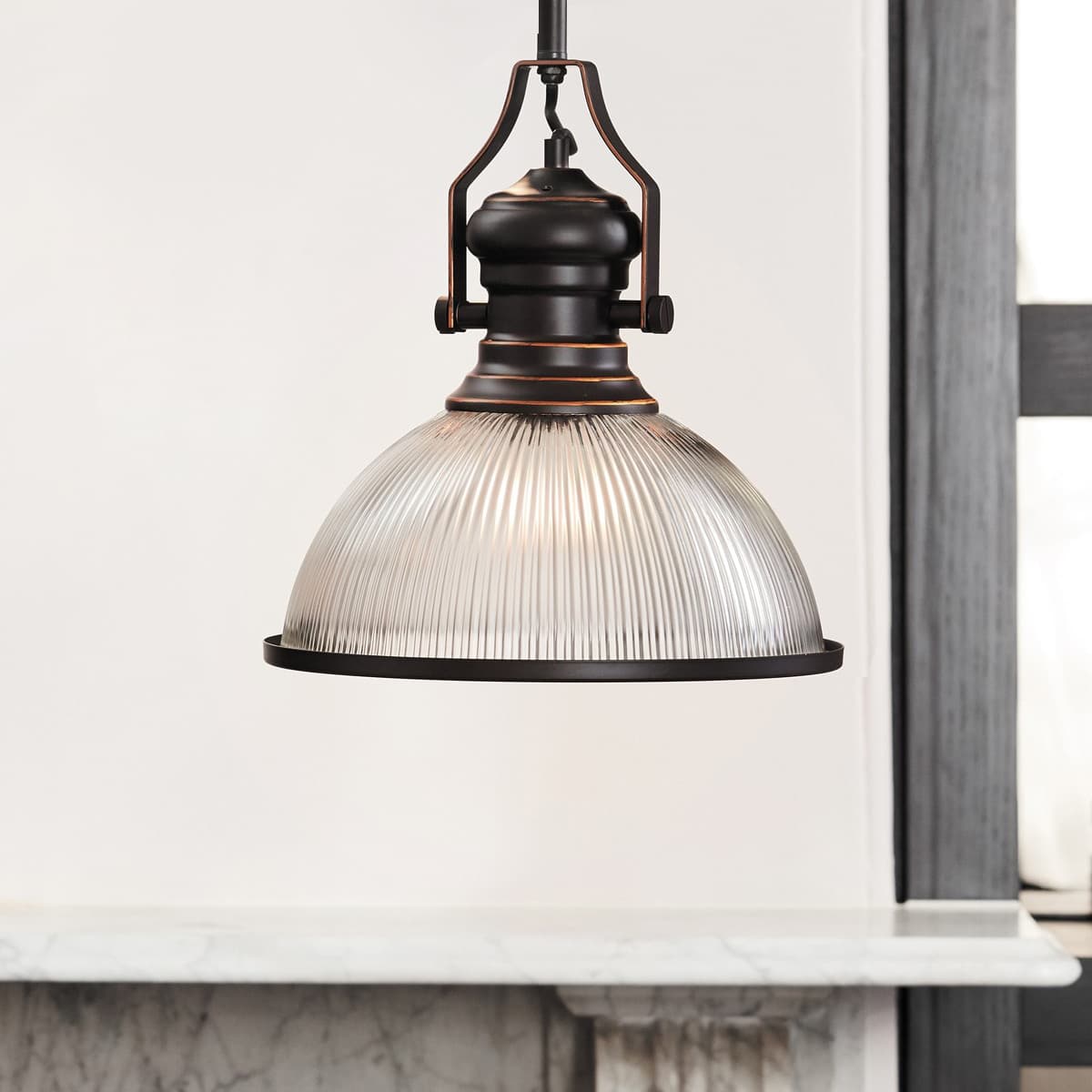 Alfred 1 Light Pendant in Oil Rubbed Bronze with Ribbed Clear Glass-img-2