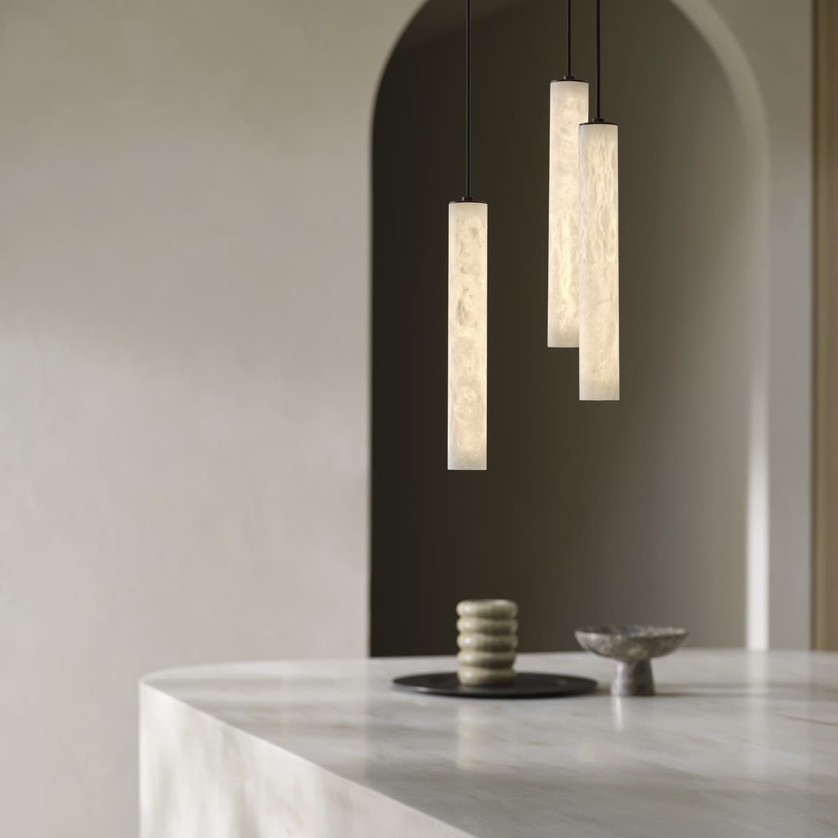 Made by Mayfair Panama Drop Pendant in Spanish Alabaster with Bronze Details-img-2