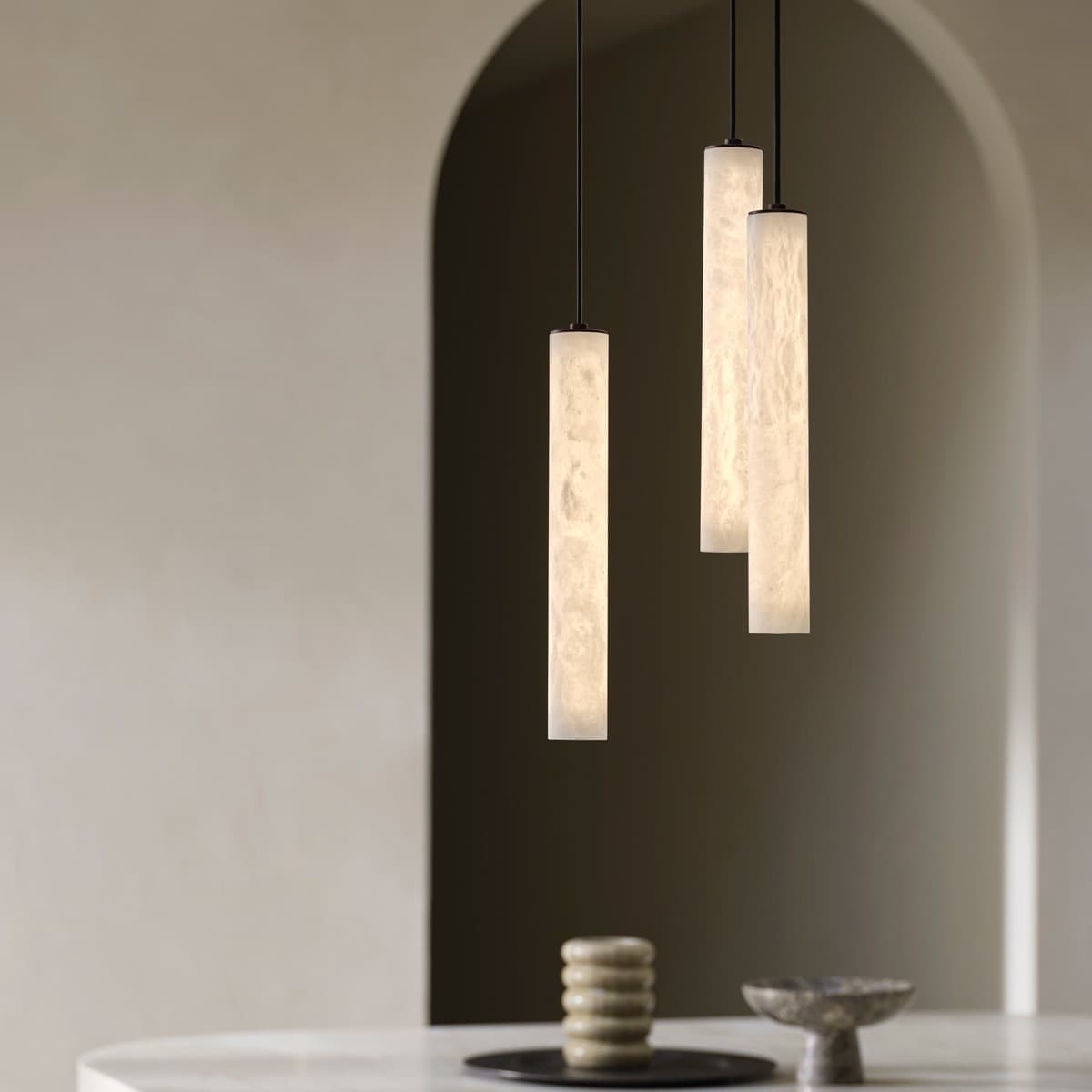 Made by Mayfair Panama Drop Pendant in Spanish Alabaster with Black Details-img-2